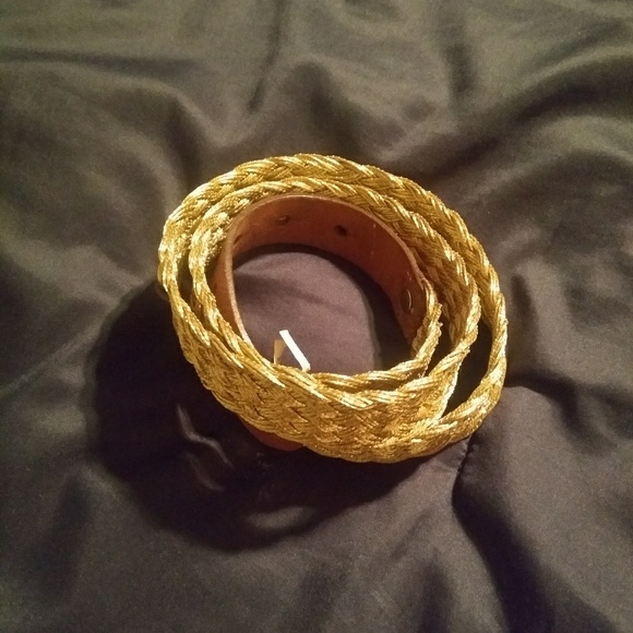 New J. Crew Gold Braided Belt with Leather Accents - Picture 3 of 3